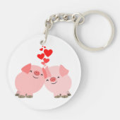 Kute Cartoon Varkens in Love AcrylSleutelhanger Sleutelhanger (Achterkant)
