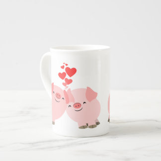 Kute Cartoon Varkens in Love Bone China Mok
