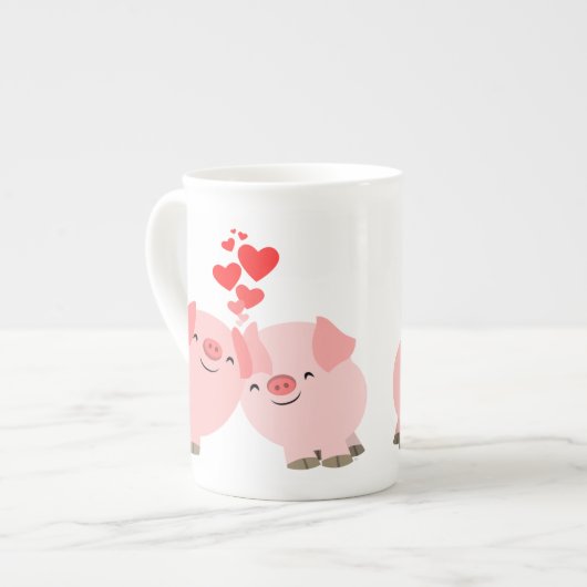 Kute Cartoon Varkens in Love Bone China Mok (Links)