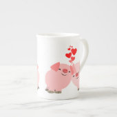 Kute Cartoon Varkens in Love Bone China Mok (Voorkant rechts)