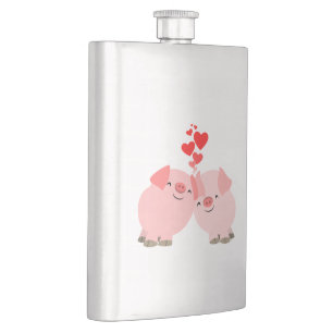Kute Cartoon Varkens in Love Classic Flask Heupfles