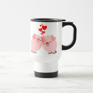 Kute Cartoon Varkens in Love Commuter Mok