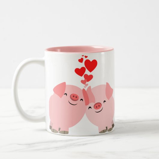 Kute Cartoon Varkens in Love Mok (Links)