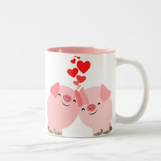 Kute Cartoon Varkens in Love Mok