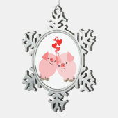 Kute Cartoon Varkens in Love Pewter Ornament (Rechts)