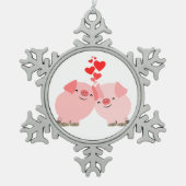 Kute Cartoon Varkens in Love Pewter Ornament (Voorkant)