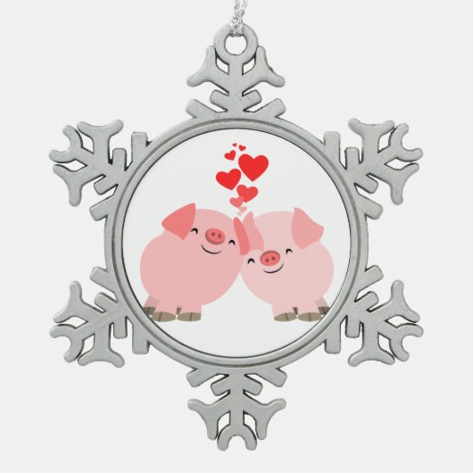 Kute Cartoon Varkens in Love Pewter Ornament (Voorkant)