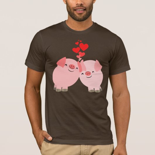 Kute Cartoon Varkens in Love T-Shirt (Voorkant)