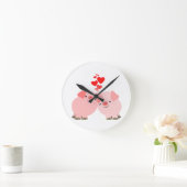 Kute Cartoon Varkens in Love Wall Clock Ronde Klok (Huis)