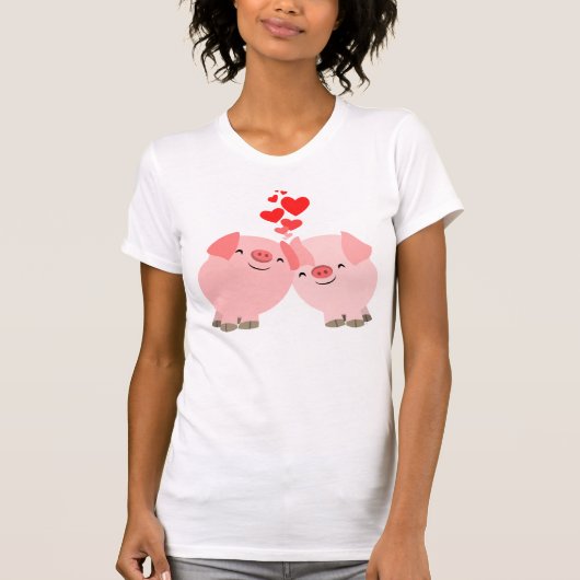 Kute Cartoon Varkens in Love Women T-Shirt (Voorkant)
