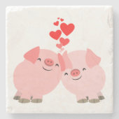 Kute Cartoon Varkens in Onderzetter Liefde Stone (Voorkant)