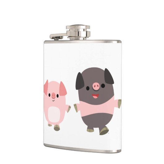 Kute Cartoon varkens op een loopslang Heupfles (Links)