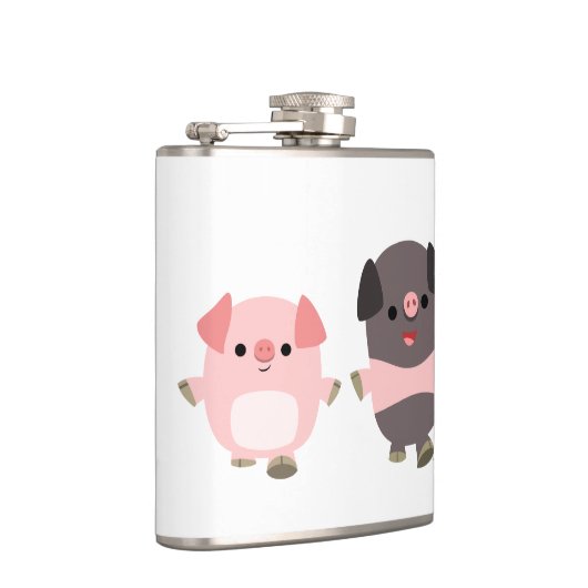 Kute Cartoon varkens op een loopslang Heupfles (Rechts)