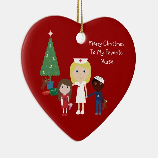 Kute Cartoon verpleegster, kinderen en kerstboom Keramisch Ornament (Rechts)