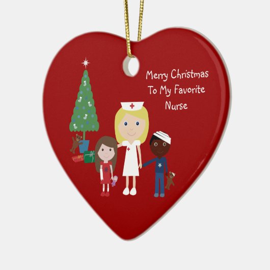 Kute Cartoon verpleegster, kinderen en kerstboom Keramisch Ornament (Links)