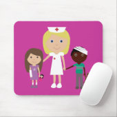 Kute Cartoon verpleegster & kinderen  Roze Muismat (Met muis)