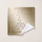 Kute Cartoon vogels in liefde - gepersonaliseerd Bad Handdoek (Wasdoekje)