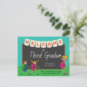 Kute Cartoon Welkom bij Briefkaart van derde klass (Staand voorkant)