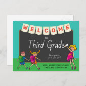 Kute Cartoon Welkom bij Briefkaart van derde klass (Voorkant / Achterkant)