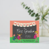 Kute Cartoon Welkom bij Briefkaart van eerste graa (Staand voorkant)