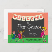Kute Cartoon Welkom bij Briefkaart van eerste graa (Voorkant / Achterkant)
