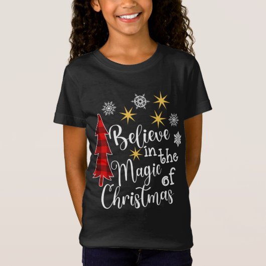 Kute Casual Believe in Magic of Kerstmis Buf T-shirt (Voorkant)