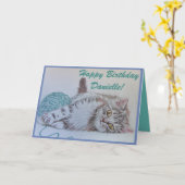 Kute Cat Art Greetings Birthday Card Womans Name Kaart (Gele Bloem)