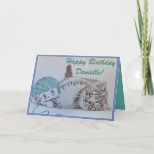 Kute Cat Art Greetings Birthday Card Womans Name Kaart