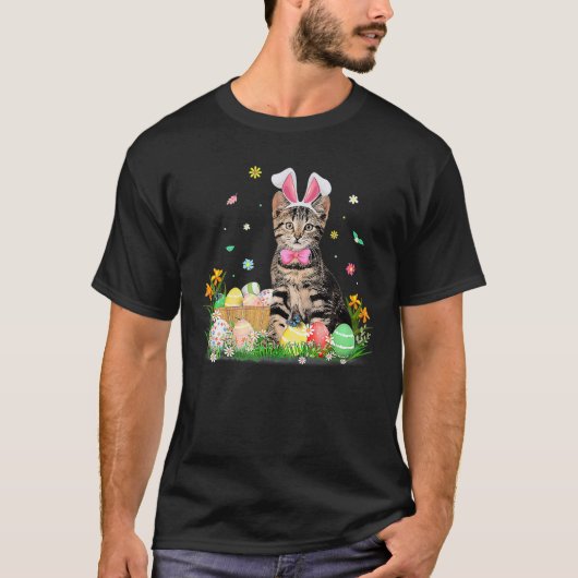 Kute Cat Easter Day Bunny Eggs T-shirt (Voorkant)