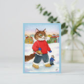 Kute cat natuur briefkaart skater winter (Staand voorkant)