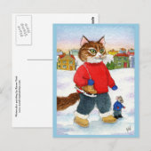 Kute cat natuur briefkaart skater winter (Voorkant / Achterkant)