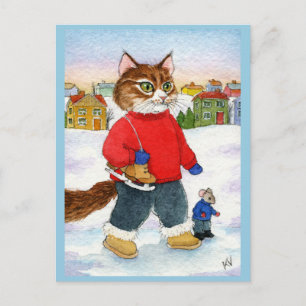 Kute cat natuur briefkaart skater winter