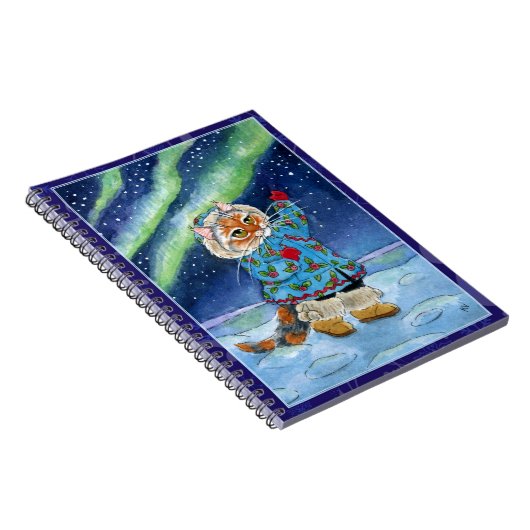 Kute cat, noordelijke lichten, winterlaptop notitieboek (Rechterzijde)
