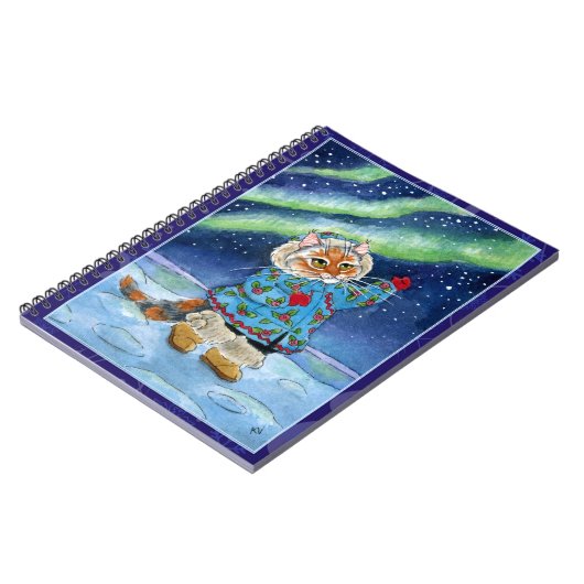 Kute cat, noordelijke lichten, winterlaptop notitieboek (Linkerzijde)