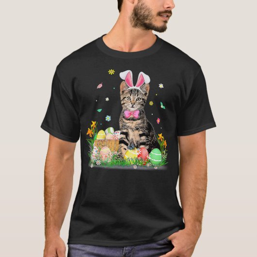Kute Cat Paasdag Bunny Eggs Costume Gift Mannen T-shirt (Voorkant)