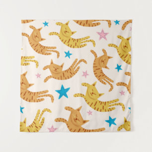Kute cats naadloos patroon met sterren grappig tre wandkleed