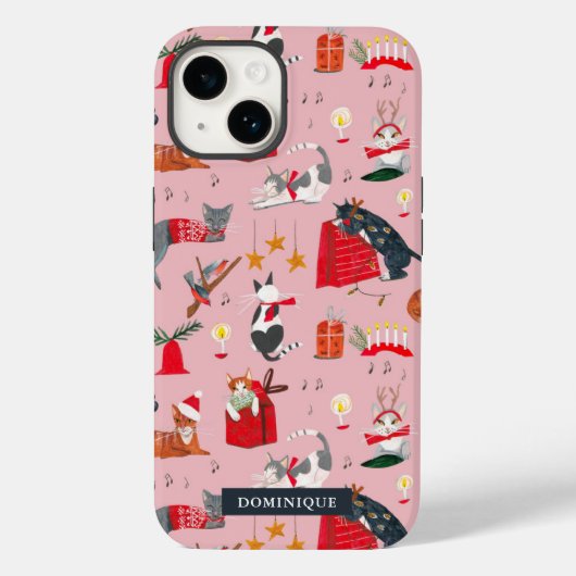 Kute cats retro kerstroze Case-Mate iPhone case (Achterkant)