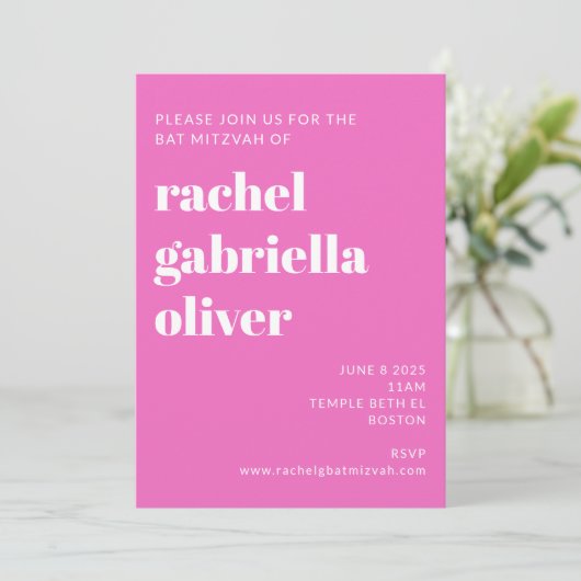 Kute Checkerboard Flower Green Pink Bat Mitzvah Kaart (Staand voorkant)