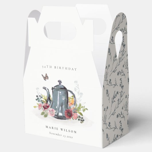 Kute Cheerful Rozen Floral Teapot Elke leeftijd va Bedankdoosjes (Geopend)