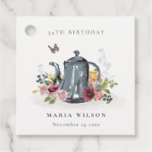 Kute Cheerful Rozen Floral Teapot Elke leeftijd va Bedankjes Labels (Voorkant)