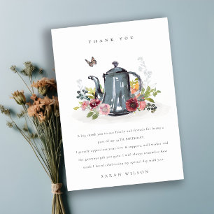 Kute Cheerful Rozen Floral Teapot Elke leeftijd va Bedankkaart