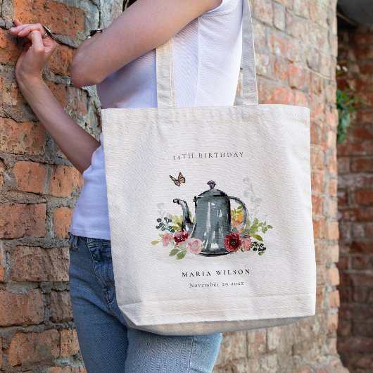 Kute Cheerful Rozen Floral Teapot Elke leeftijd va Tote Bag