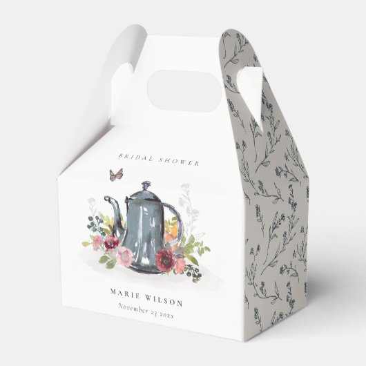 Kute Cheerful Rozen Floral Teapot Vrijgezellenfees Bedankdoosjes (Voorkant Zijde)