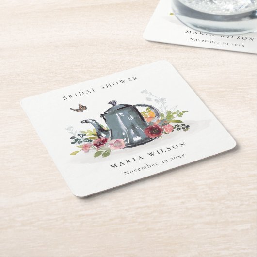 Kute Cheerful Rozen Floral Teapot Vrijgezellenfees Kartonnen Onderzetters (Schuin)