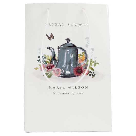 Kute Cheerful Rozen Floral Teapot Vrijgezellenfees Medium Cadeauzakje (Voorkant)