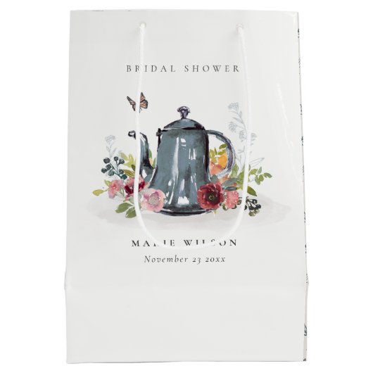 Kute Cheerful Rozen Floral Teapot Vrijgezellenfees Medium Cadeauzakje (Achterkant)