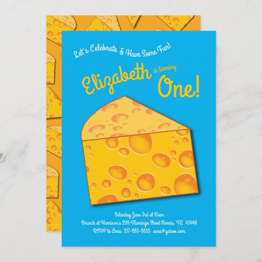 Kute Cheese Wedge Kinder 1e verjaardag Kaart (Voorkant / Achterkant)