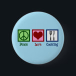 Kute Chef Peace Love Cooking Utensists Ronde Button 5,7 Cm<br><div class="desc">Peace Love Cooking. Een schattig geschenk voor een maaltijd met een vreugdeteken,  hart en kookgerei als een spatel en een wijsk.</div>