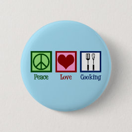 Kute Chef Peace Love Cooking Utensists Ronde Button 5,7 Cm