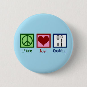 Kute Chef Peace Love Cooking Utensists Ronde Button 5,7 Cm